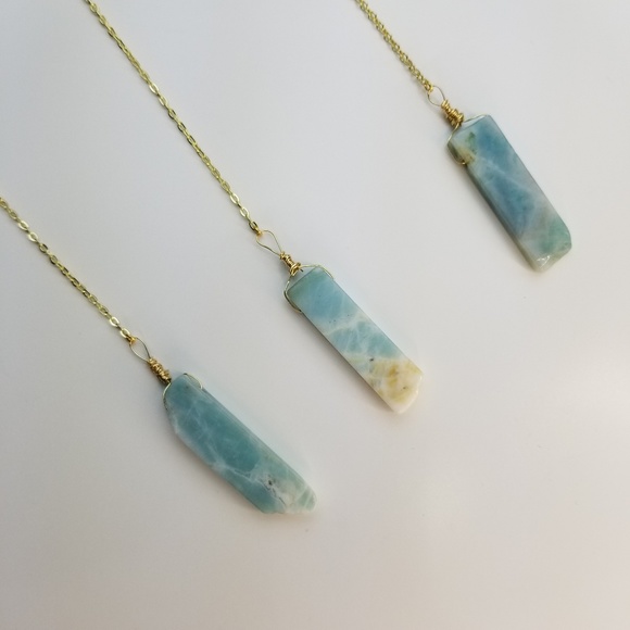 NWT 14k Gold Amazonite Gemstone Lariat Necklace - Picture 2 of 8
